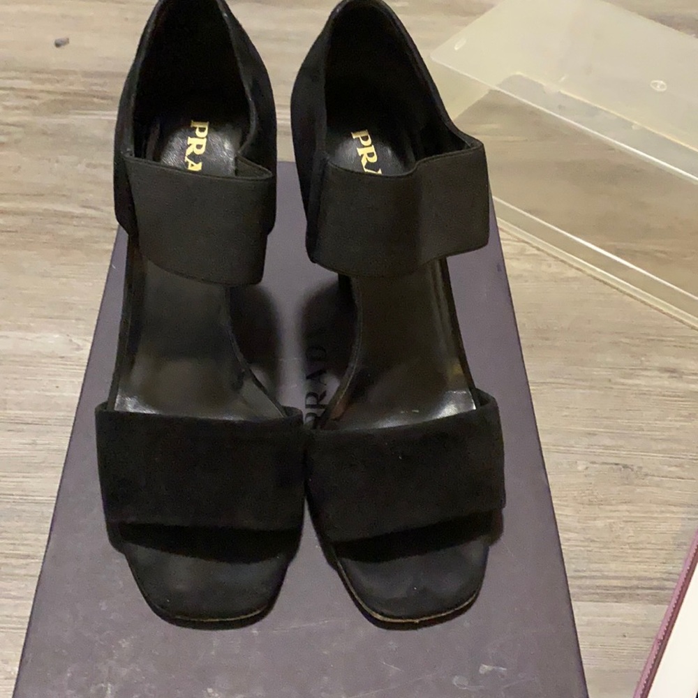Prada Black Suede Open-Toe Heels